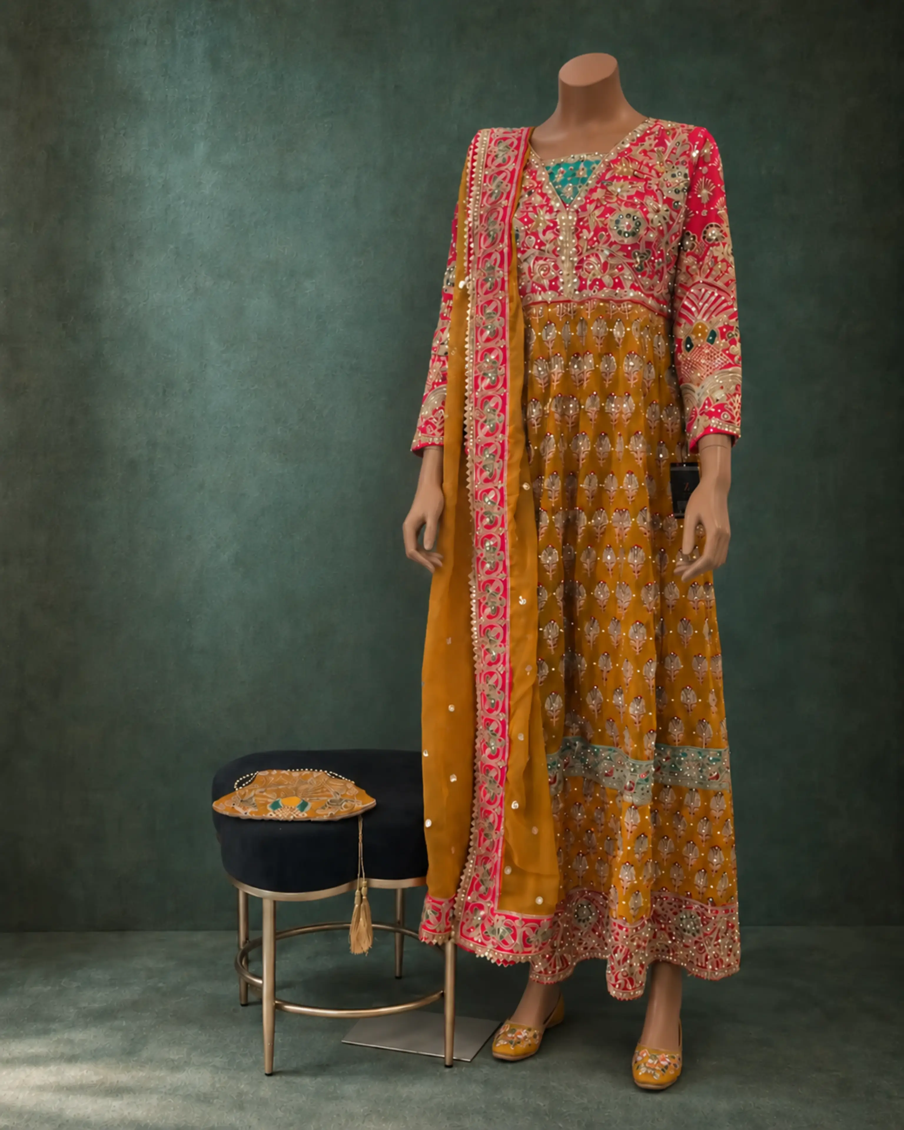 Embroidered Pakistani formalwear displayed at Zahra Boutique